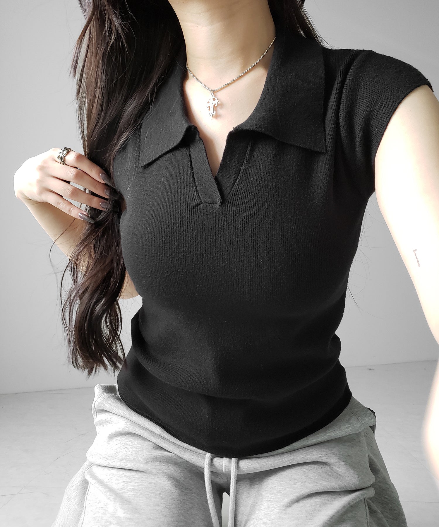 スキッパー半袖ニットトップス ／skipper short sleeve knit tops