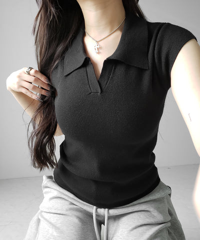 スキッパー半袖ニットトップス ／skipper short sleeve knit tops