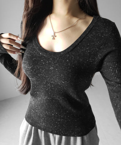 メランジネップルーズニットトップス ／ melange nep loose knit tops