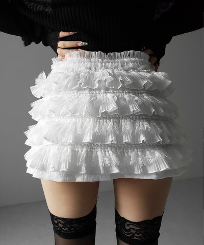 【  インパン裏地付 】フリルレースミニスカート ／ frill lace mini skirt