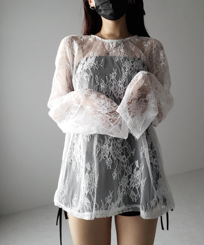 【 ２color 】ビッグシルエットシアーレーストップス ／ big silhouette sheer lace tops