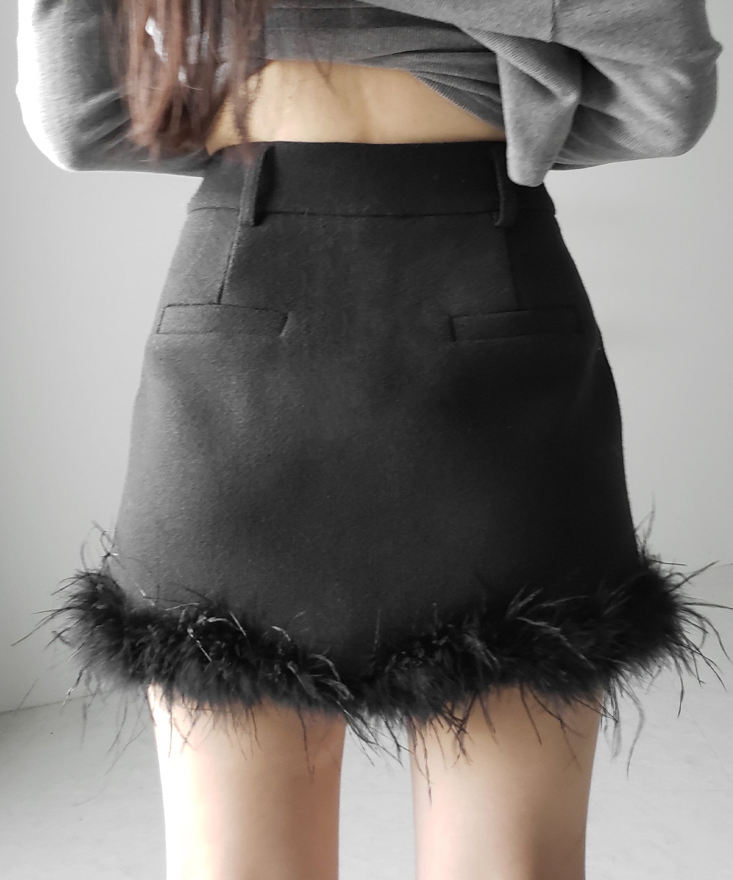 【 インナーパンツ裏地付 】ファードッキングウールライクレディミニスカート ／ fur docking woollike lady mini skirt