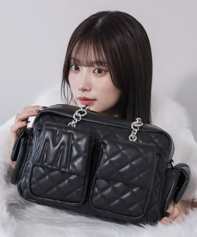 【 ２WAY 】Ｍロゴフェイクレザーキルティングチェーンショルダーバッグ ／ M logo fake leather quilting chain shoulder bag