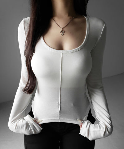 オープンネックタイトフィットルーズドレープ長袖Ｔシャツ ／ open neck tight fit loose drape long sleeve T-shirts