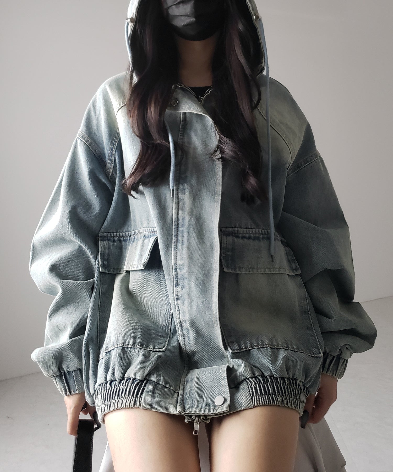 【 ２color 】ヴィンテージデニムダブルジップフードブルゾン ／ vintage denim double zip hoodie blouson