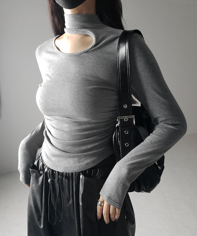 【 ２color 】カットアウトアシメチョーカーカットソートップス ／cutout asymmetry choker cutsew tops