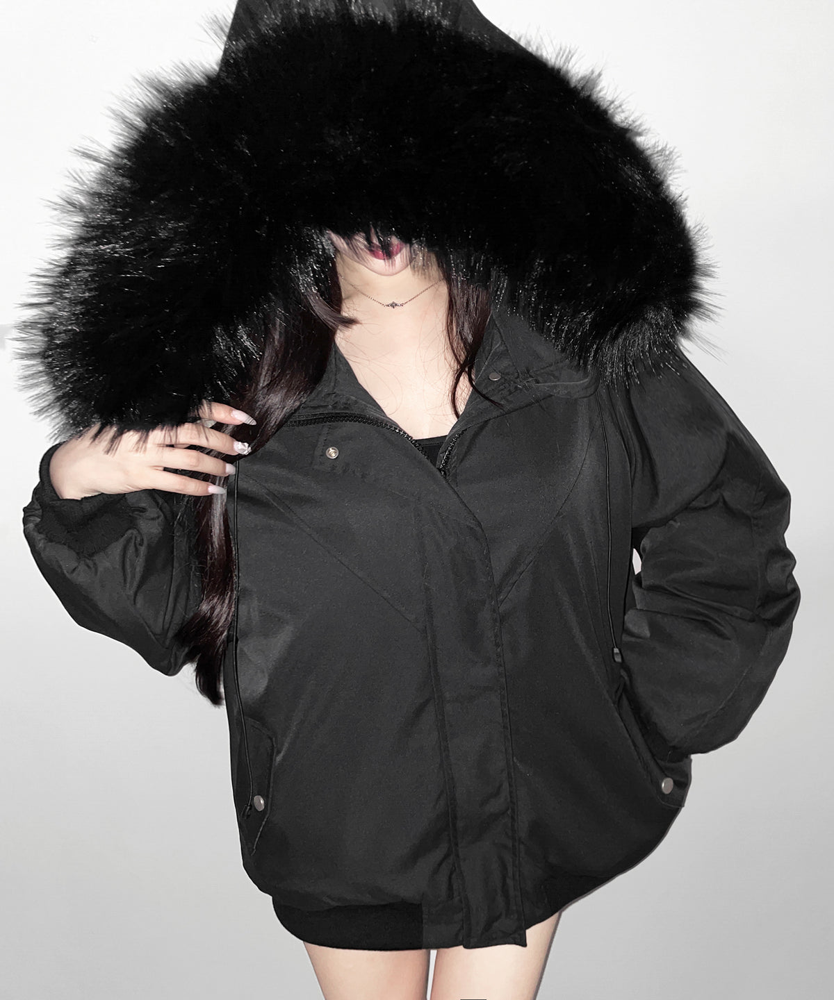 【 大人気につき新色追加！ 】フェイクファーフーディビッグ中綿ジャケット ／ fake fur hoodie big fake down jacket
