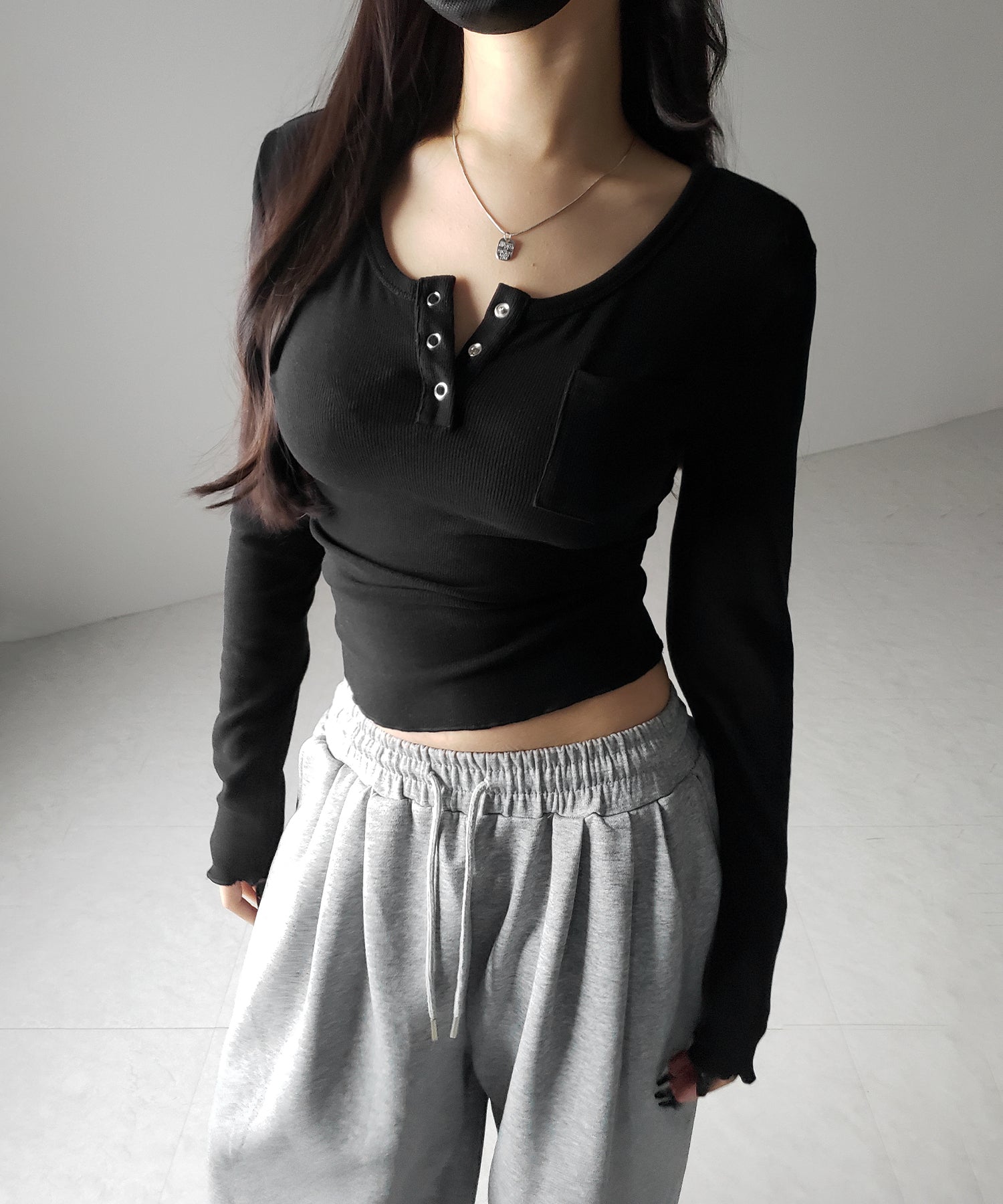 裏起毛ヘンリーネックスリムトップス ／ urakimo henry neck slim tops