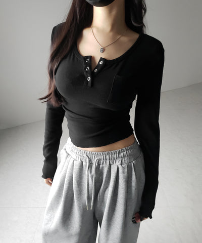 裏起毛ヘンリーネックスリムトップス ／ urakimo henry neck slim tops