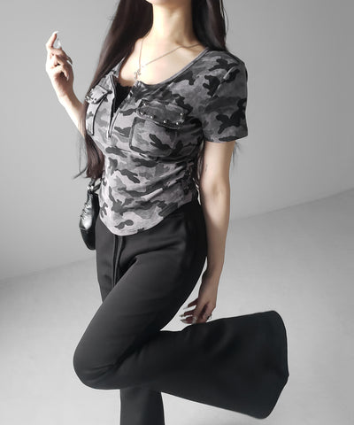 ヴィンテージカモフラアウトポケットジップ半袖Tシャツ ／ vintage camouflage out pocket zip short sleeve T-shirt