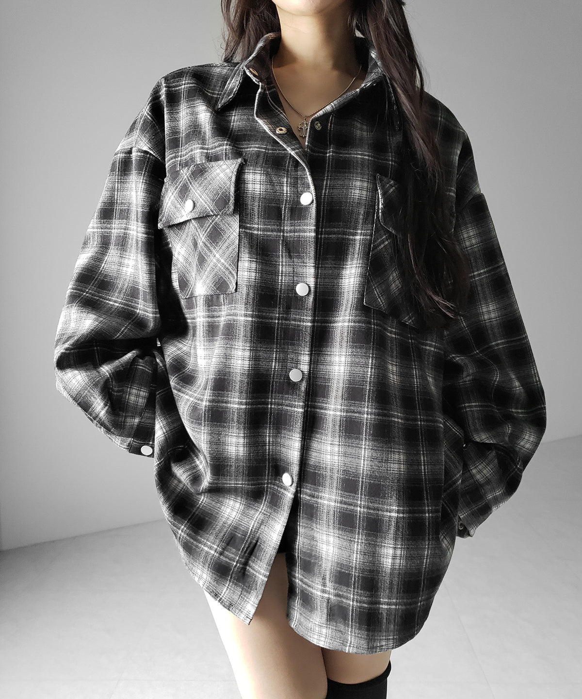 ブラックチェックオーバーフランネルシャツ ／ black check over flannel shirts