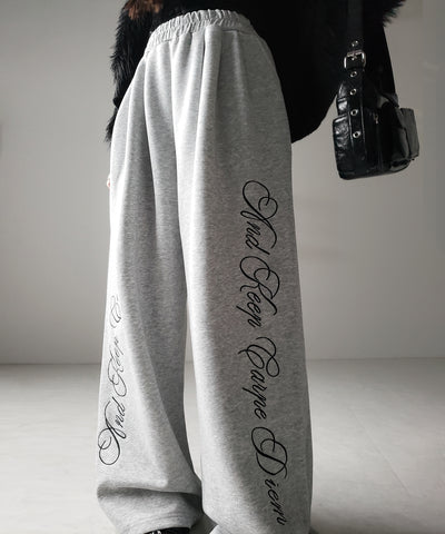 レタリングロゴ刺繍ワイドスウェットパンツ ／ lettering logo embroidery wide sweatpants