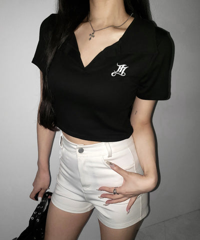【 ２color 】M LOGO スキッパーショート半袖Tシャツ ／ M LOGO skipper neck short sleeve T-shirt
