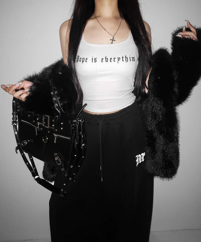 【 ２color 】グランジロゴバッククロスキャミソールトップス ／ grunge logo back logo camisole tops