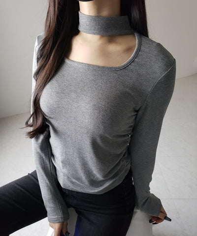 【 ３color ／ 裏起毛 】スクエアネックチョーカーシャーリングトップス ／ square neck choker shirring tops