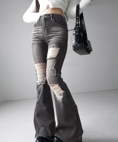 クラッシュダメージヴィンテージフレアデニム ／ crush damage vintage flare denim