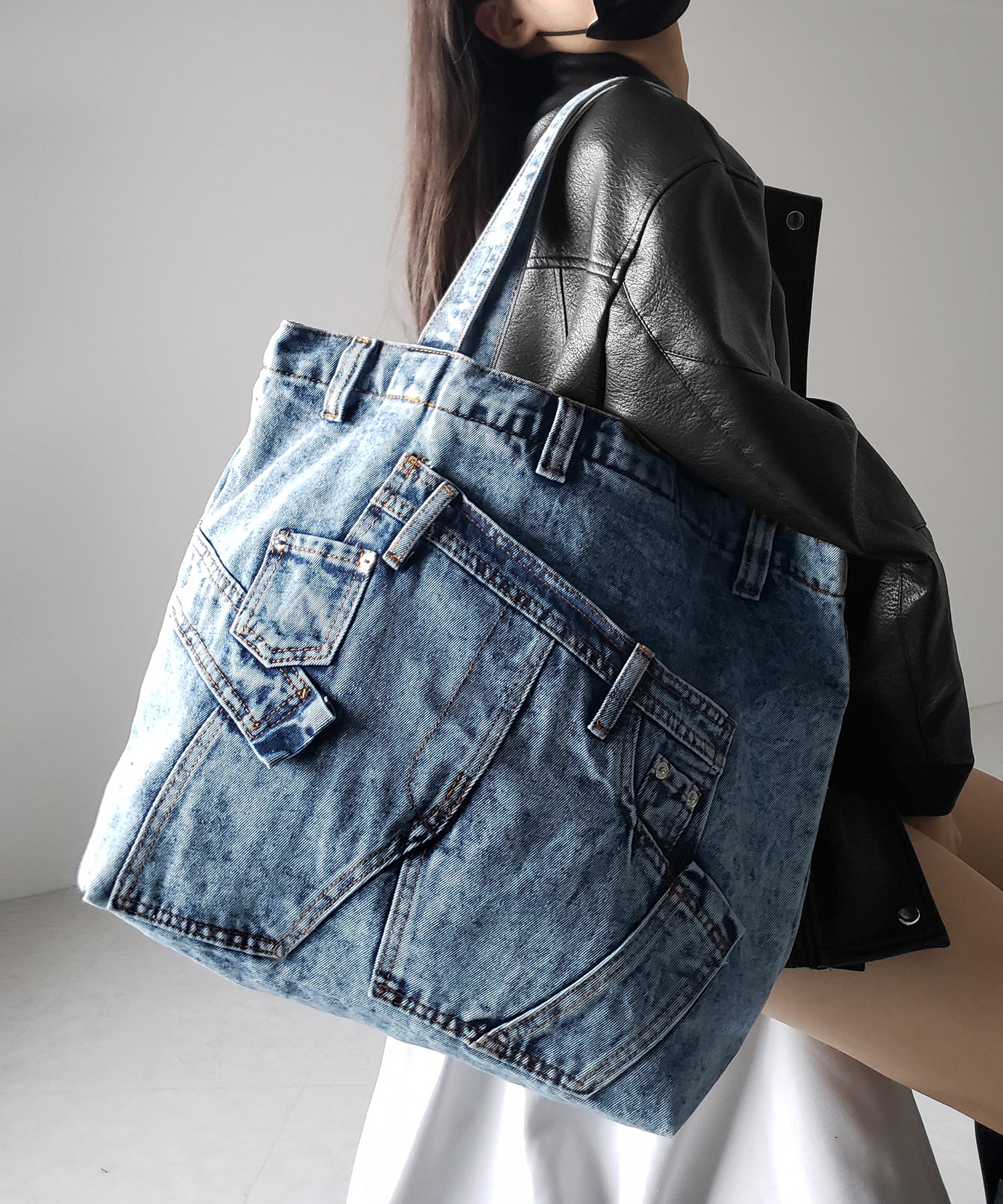 【 ２color 】ヴィンテージドッキングウォッシュデニムバッグ ／ vintage docking washed denim bag