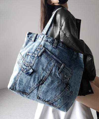 【 ２color 】ヴィンテージドッキングウォッシュデニムバッグ ／ vintage docking washed denim bag