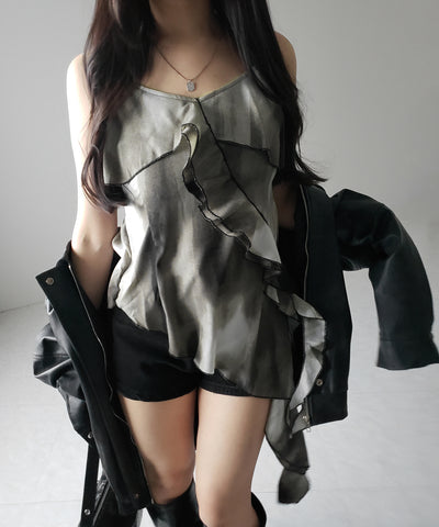 タイダイサテンアシンメトリーフリルキャミソールビスチェ ／ tiedye satin asymmetry frill camisole bustier