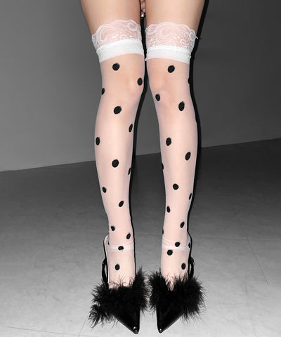 レースドットニーハイシアーハイソックス ／ lace dot knee high sheer high socks