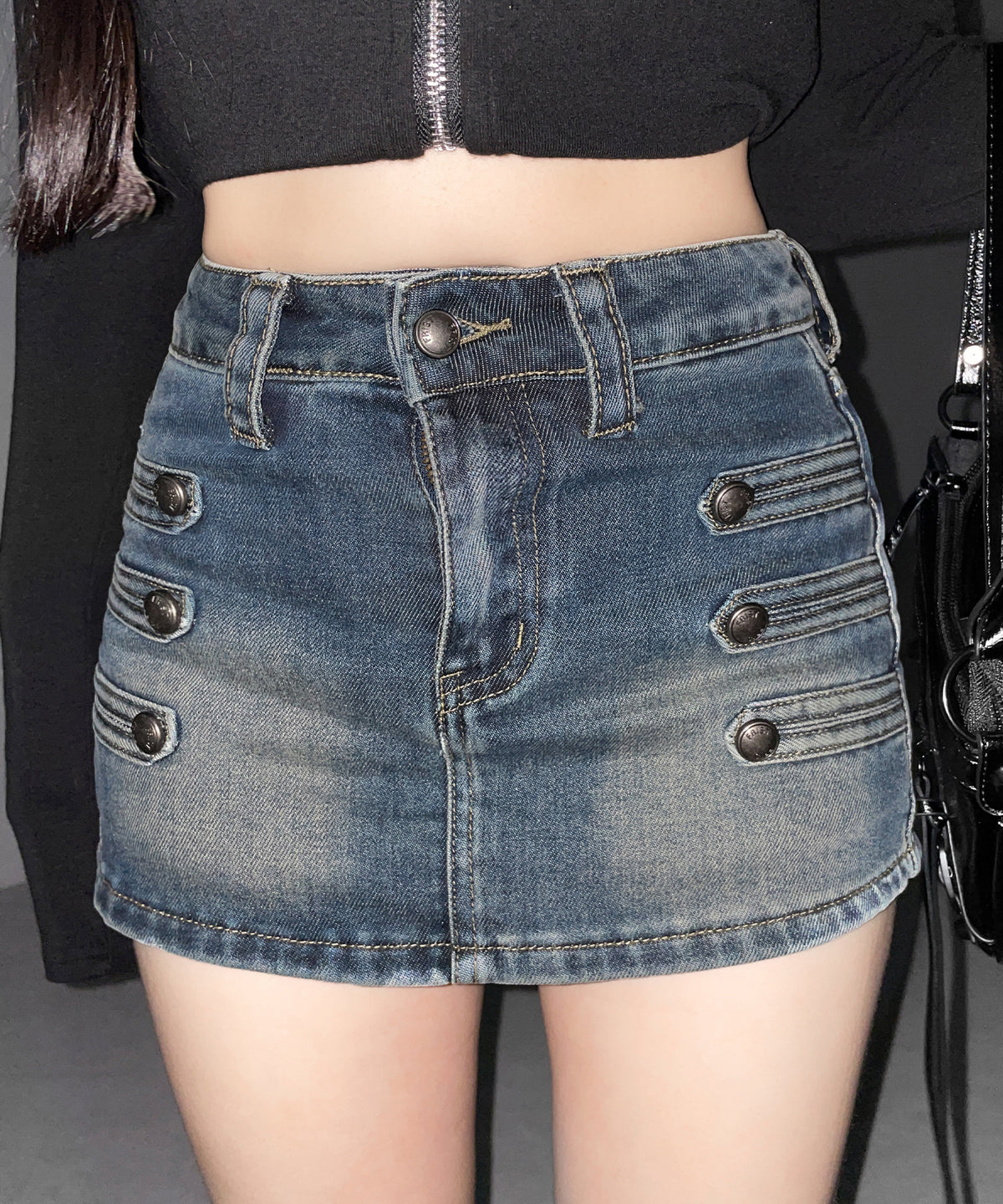 ナポレオンデザインストレッチデニムミニスカパン ／ napoleon design stretch denim mini skirt pants