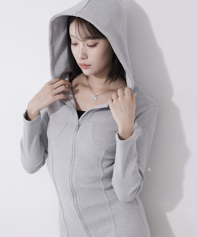 フーディジップアップスリムラインミニワンピース ／ Hoodie zip up slimline mini onepiece