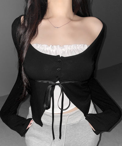 フリルレイヤードリボンカーディガントップス ／ frill layered ribbon cardigan tops