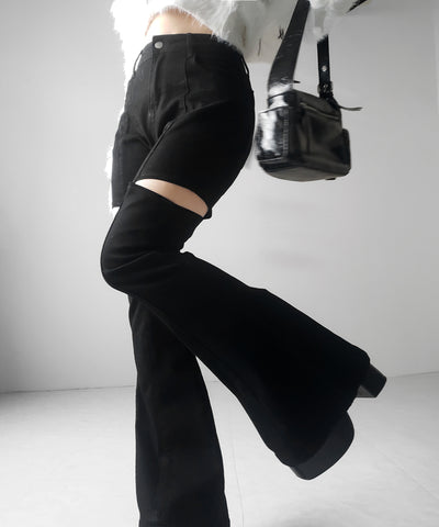 カットアウトヴィンテージストレッチフレアデニム ／ cutout vintage stretch flare denim