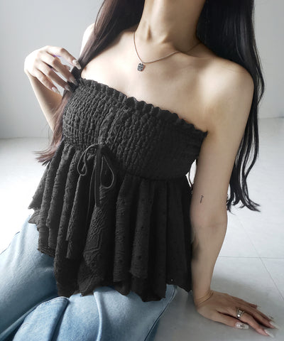 【 トップスとしても使える２WAY 】シャーリングリボンフリルビスチェミニスカート ／ shirring ribbon frill bustier mini skirt