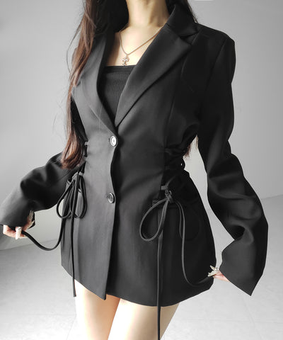 レースアップリボンスリムテーラードジャケット ／ lace-up ribbon slim tailored jacket