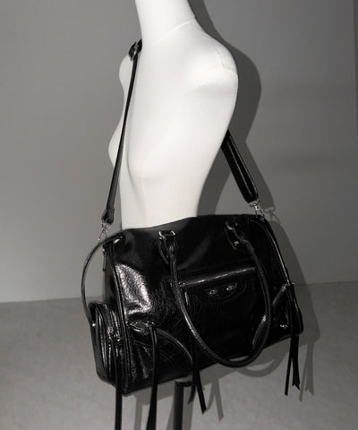 【 ショルダーストラップ付き２WAY 】アウトポケットヴィンテージダブルジップボストンショルダーバッグ ／out pocket vintage double zip boston shoulder bag