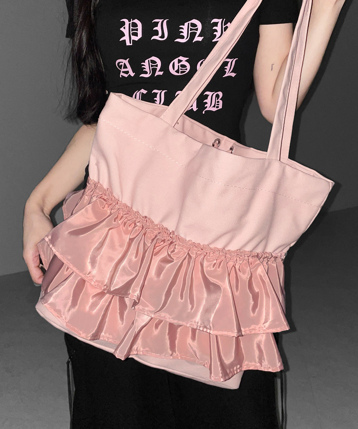 ティアードフリルBIGキャンバストートバッグ ／ tiered frill big canvas tote bag