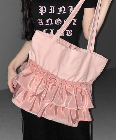 ティアードフリルBIGキャンバストートバッグ ／ tiered frill big canvas tote bag