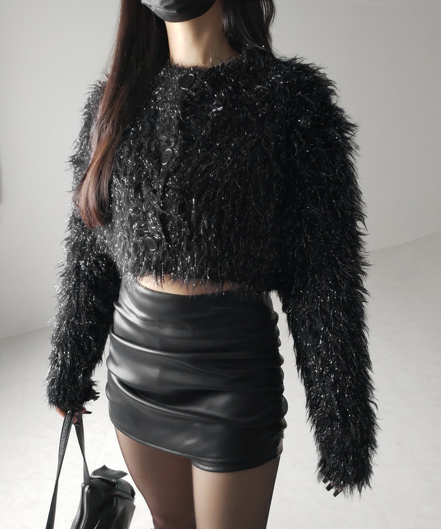 【 ２color 】ラメシャギーショートニットカーディガン ／ rame shaggy short knit cardigan
