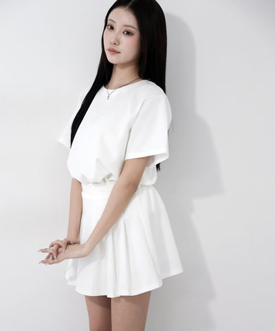 【 セットアップ 】オーバーサイズ半袖Ｔシャツ＋プリーツミニスカート SET ／( SETUP ) oversize shortsleeve Tee + pleated mini skirt SET