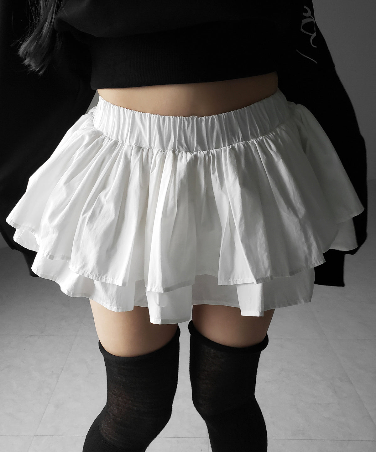 【 インパン裏地付 】ボリュームフレアコットンミニスカート ／ volume flare cotton mini skirt