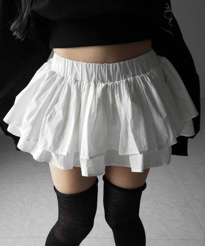 【 インパン裏地付 】ボリュームフレアコットンミニスカート ／ volume flare cotton mini skirt