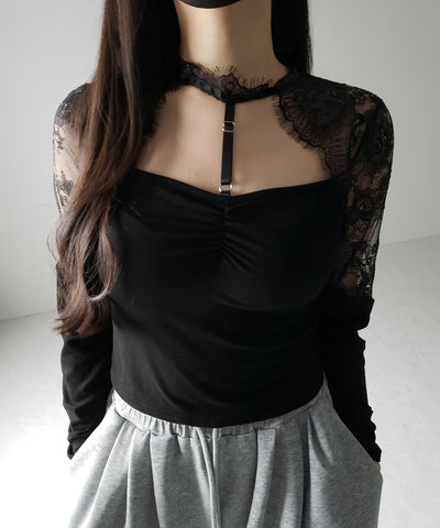 【 １color 】Y‐ストラップチョーカーレースドッキングトップス ／ Y-strap choker lace docking tops