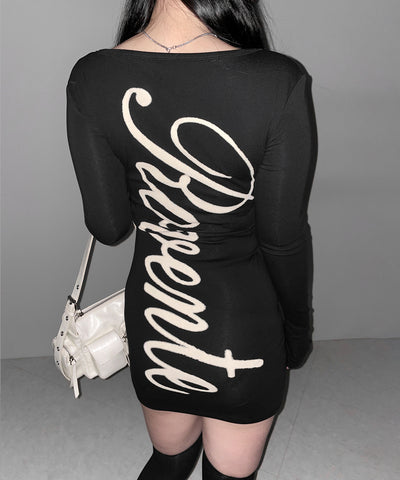 レタリングバックロゴスクエアタイトミニワンピース ／ lettering back logo square tight mini onepiece