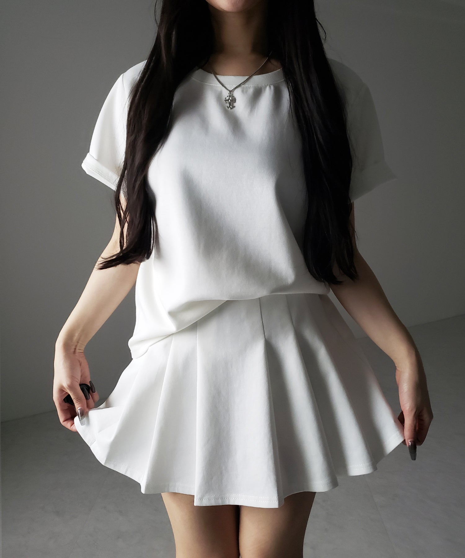 【 セットアップ 】オーバーサイズ半袖Ｔシャツ＋プリーツミニスカート SET ／( SETUP ) oversize shortsleeve Tee + pleated mini skirt SET