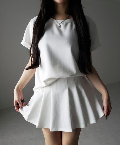 【 セットアップ 】オーバーサイズ半袖Ｔシャツ＋プリーツミニスカート SET ／( SETUP ) oversize shortsleeve Tee + pleated mini skirt SET