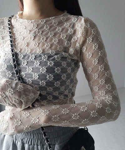 【 ２color 】デイジーレースチュールシアートップス ／ daisy race tulle sheer tops
