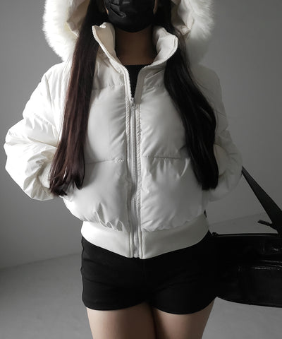 【 フード取り外し可能２ＷＡＹ 】フェイクファーフードショートダウンジャケット ／ 2WAY fake fur hoodie short down jacket