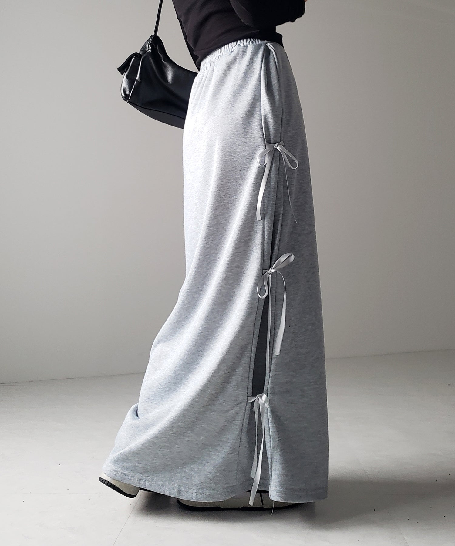 【 ２color 】３ストラップサイドリボンロングスウェットスカート／ three strap side ribbon long sweat skirt