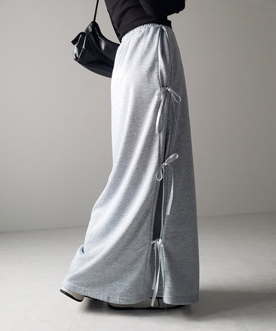 【 ２color 】３ストラップサイドリボンロングスウェットスカート／ three strap side ribbon long sweat skirt