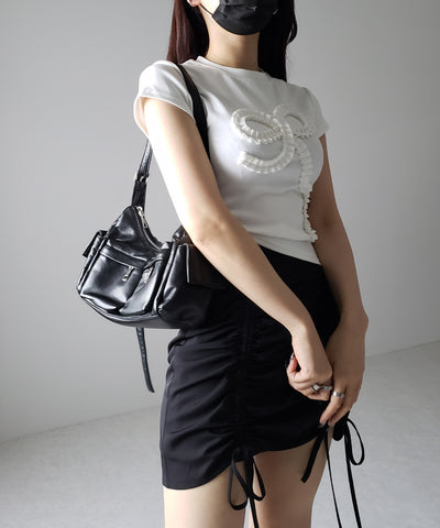 【 ３color 】フリルリボンモチーフスリムＴシャツ ／ frill ribbon motif slimT-shirt