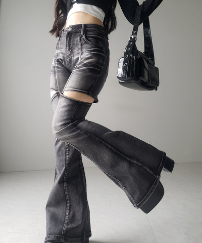 【 ２color ／ ３size 】カットアウトヴィンテージストレッチフレアデニム ／ cutout vintage stretch flare denim