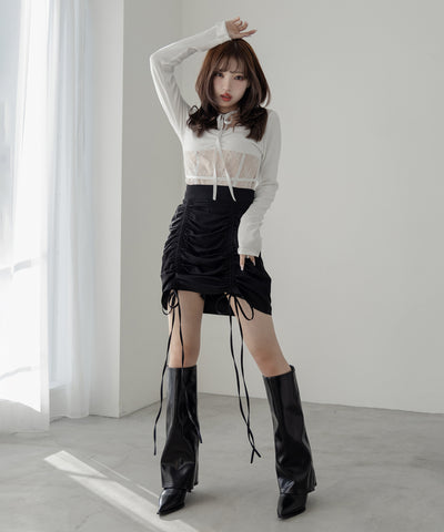 【 ２color 】チョーカーネックリボンレーシーカットソートップス ／ choker neck ribbon lacy cutsaw tops