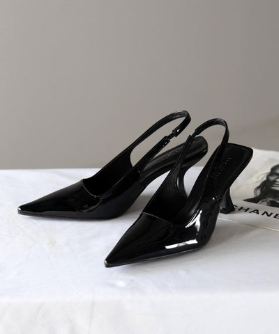 【 ２color 】ポインテッドトゥチャンキーヒールメタリックミュール ／ pointed toe chunky heel metallic mules