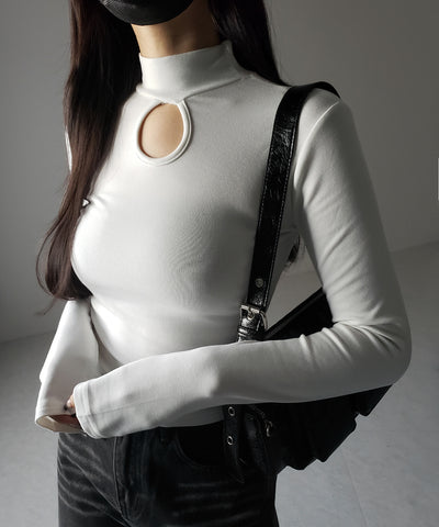 【 ３color 】裏起毛カットアウトプチハイネックトップス ／ urakimo cutout puchi highneck tops